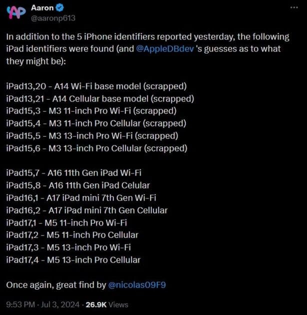Apple revela acidentalmente novos modelos de iPad