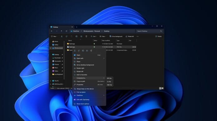 O arquivo nativo do Windows 11 permitirá alterar o nível de compactação, método e muito mais