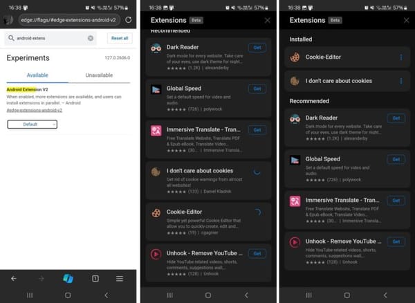 Microsoft Edge no Android: Teste da "Extension v2" com maioria extensões de desktop