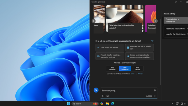 Microsoft sugere Copilot em tela cheia para Windows 11