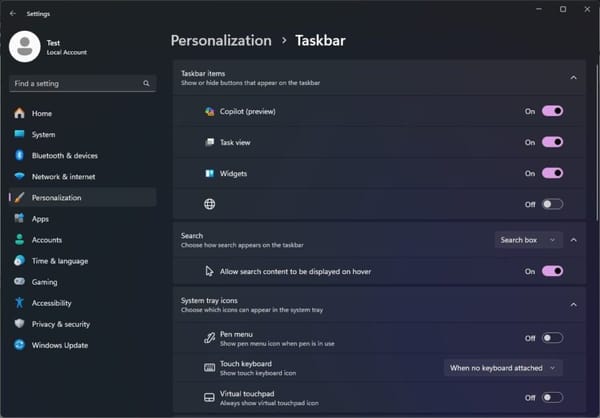 Novas Recomendações na Barra de Tarefas do Windows 11
