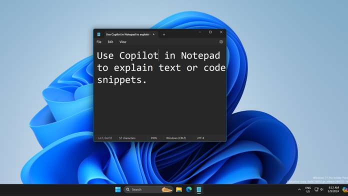 Prática: a Microsoft está trazendo o Copilot AI para o Bloco de notas para Windows 11