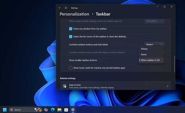 Windows 11 ganha novos ícones pequenos na barra de tarefas